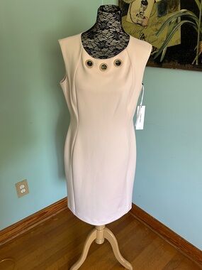 Sleeveless Blush  Dress with Decorative Buttons